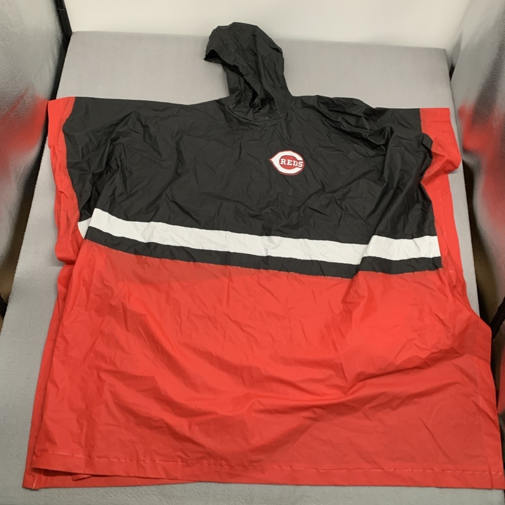 Cincinnati Reds MLB Licensed Hooded Rain Poncho Red Black & White Adult Rare 90s
